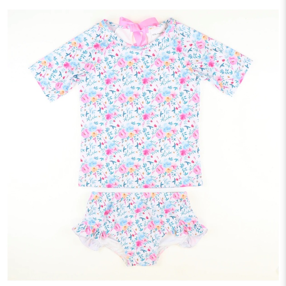 Little Magnolia COTTON CANDY FLORAL TWO-PIECE RASH GUARD